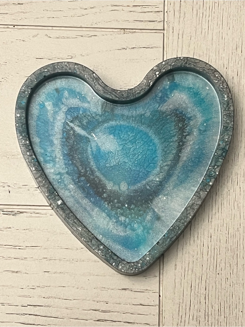 Handmade Blue/Black Heart Resin Art Tray - Coastal Accent